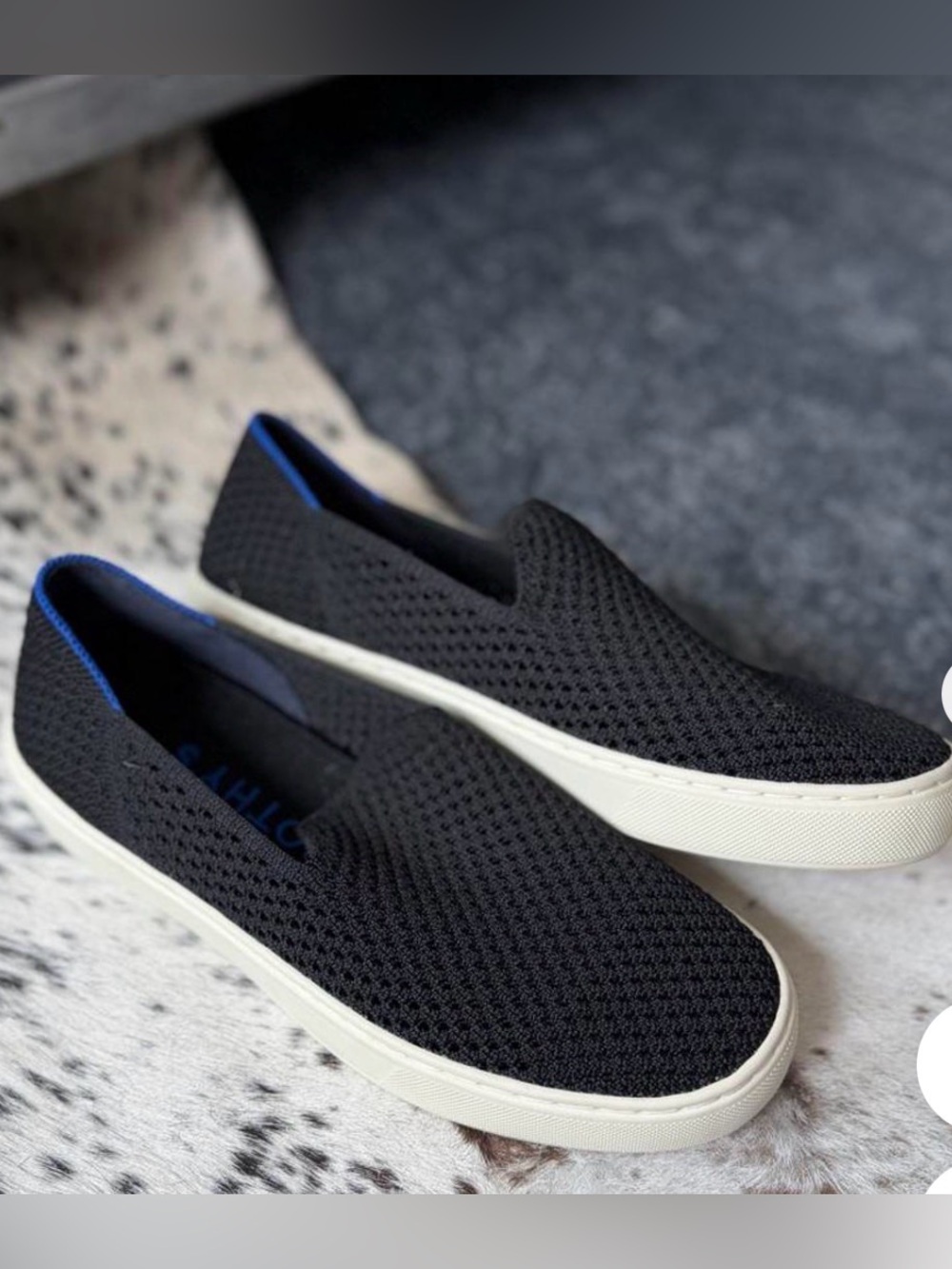 Rothy’s women black honeycomb knit mesh original slip on sneakers 7- new no box